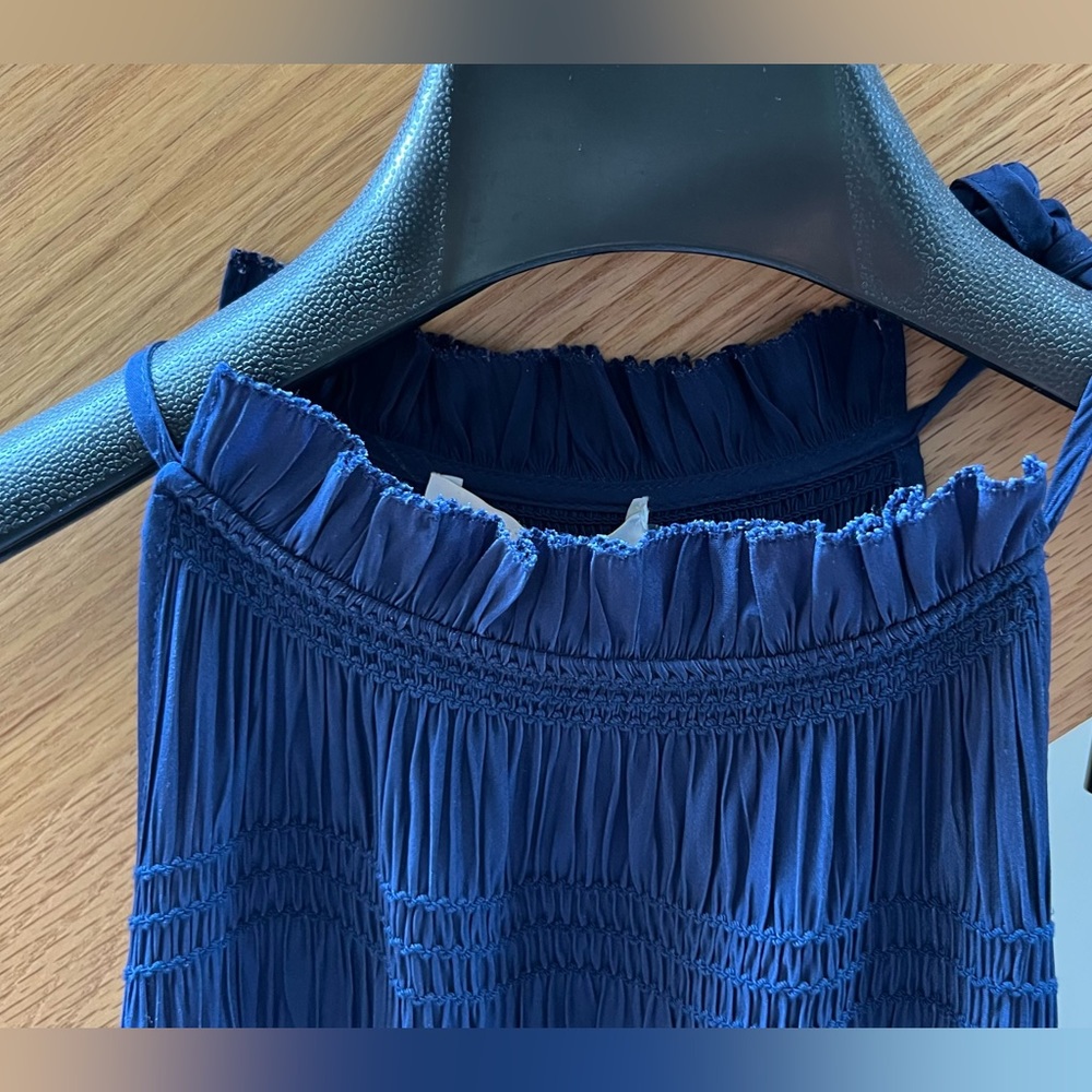 Ramy Brook Carlie Smocked-Waist Midi Dress ~ XS ~ Spring Navy Blue - Picture 3 of 12